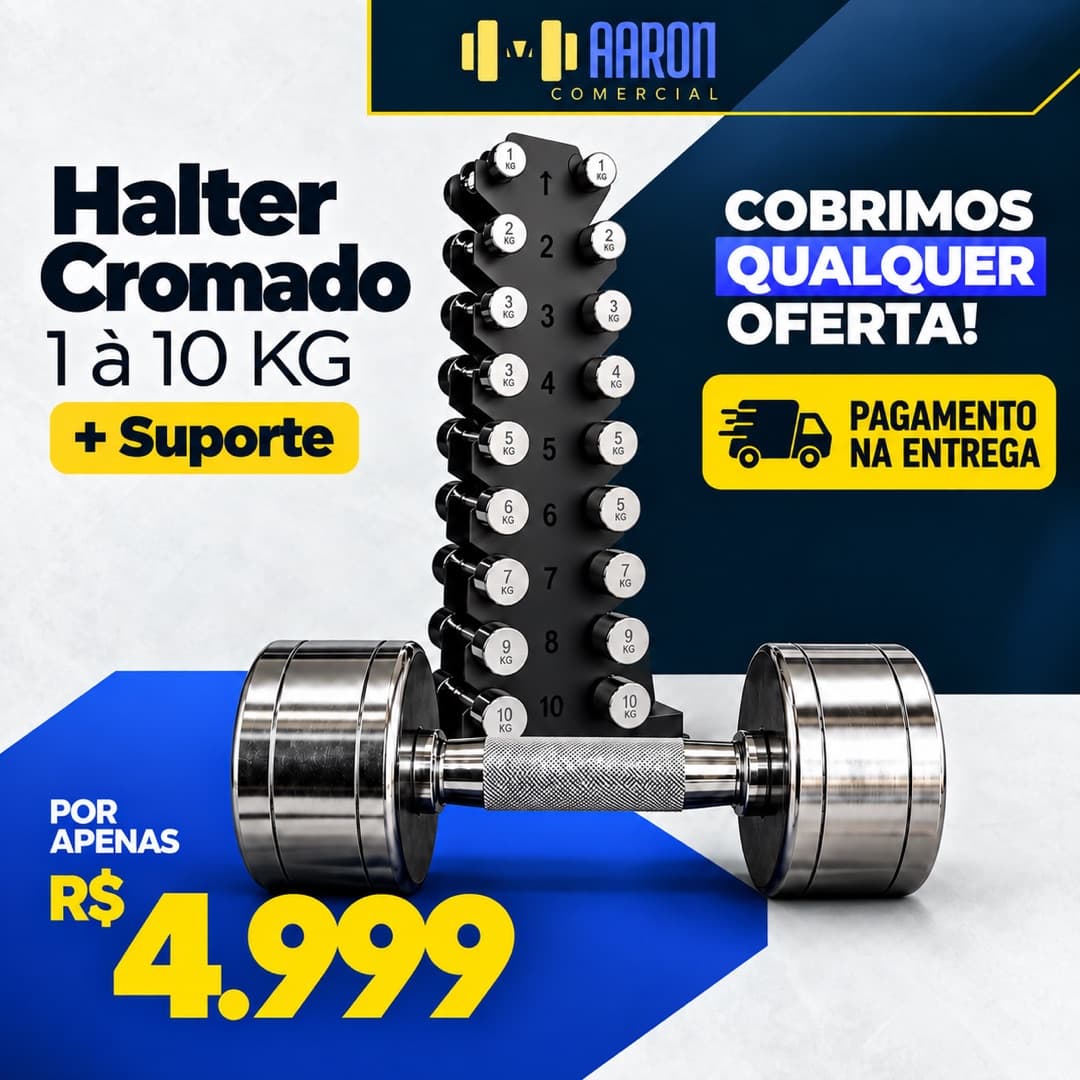 Halter Cromado 1 a 10 KG com Suporte Torre Aaron Comercial
