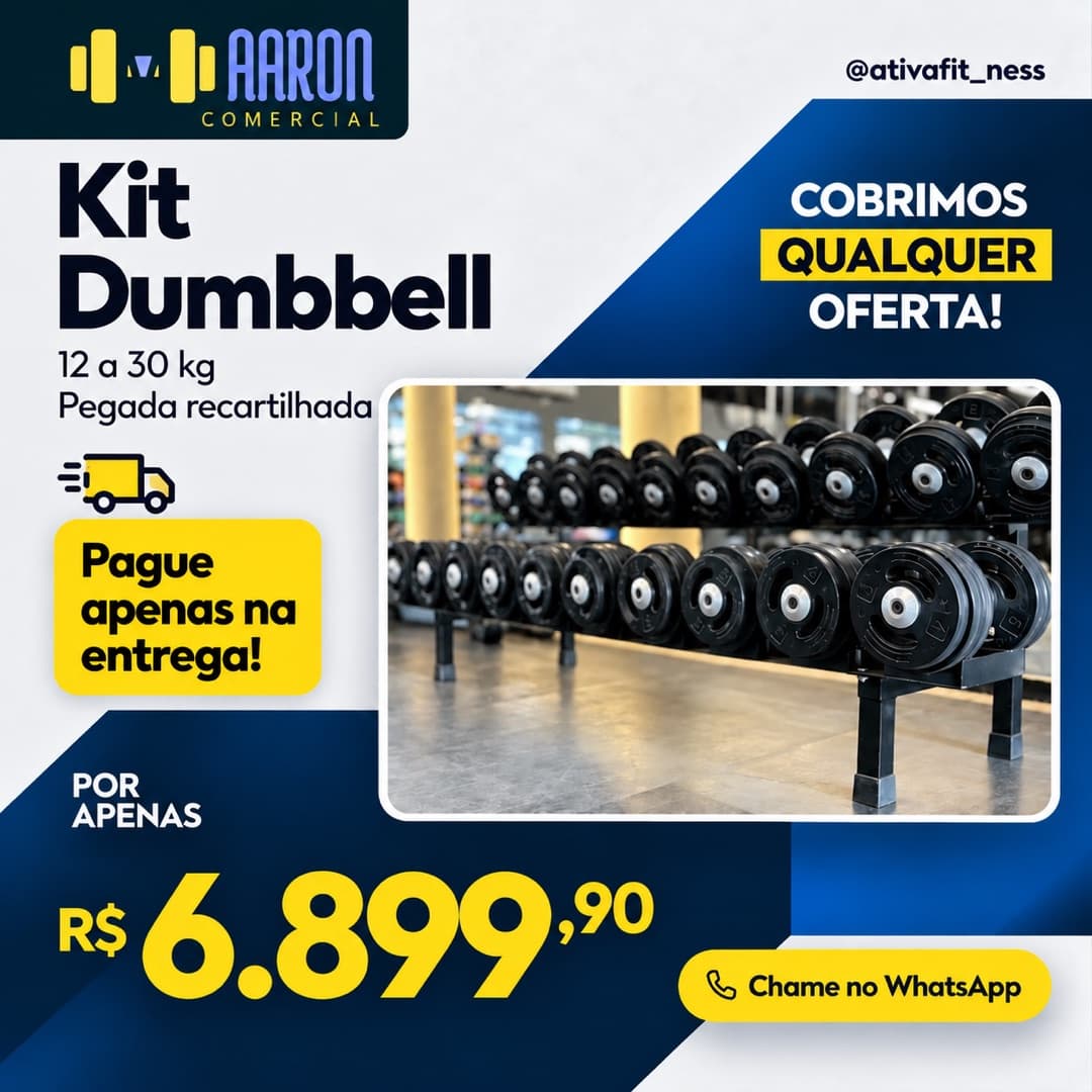 Kit Dumbbell 12 a 30 kg com Pegada Recartilhada Aaron Comercial